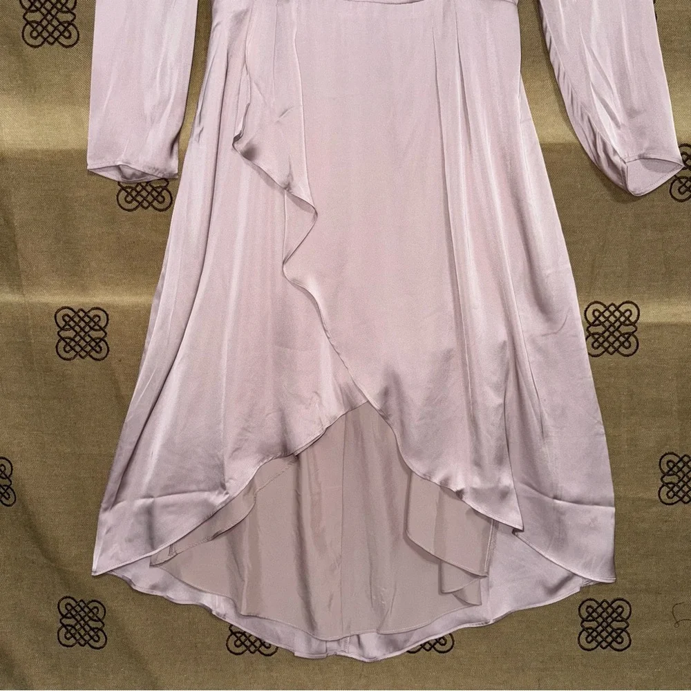 Express NWT! Satin Pink Blushing Mauve Puff Shoulder Midi Dress Size L - Picture 4 of 16